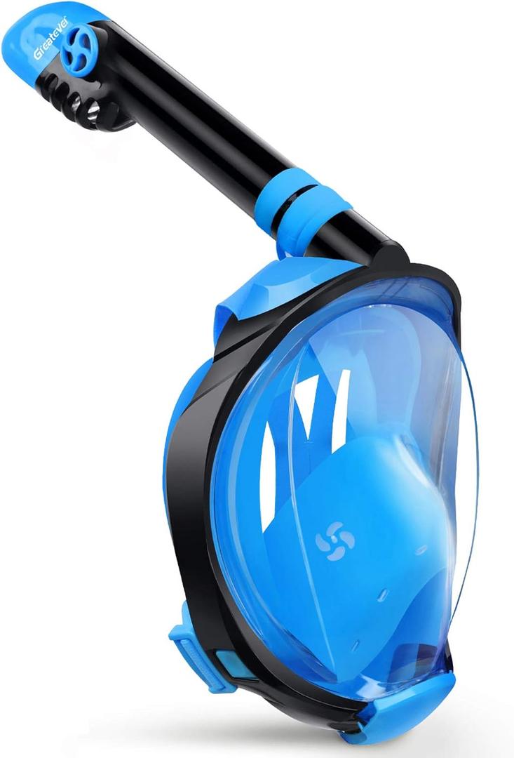 Greatever G2 Full Face Snorkel Mask with Latest Dry Top System,Foldable 180 Degree Panoramic View Snorkeling Mask with Camera Mount,Safe Breathing,Anti-Leak&Anti-Fog, Blue, Large/ X-Large