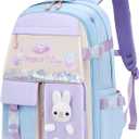 LANSHIYA Bunny Backpack for Girls Cute Kids Bookbag for Elementary School Kawaii Preschool Outdoor Daypack Blue