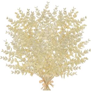 5 Stems Artificial Fall Greenery  14.6" Eucalyptus Leaf Stems for Autumn Floral Arrangements, Thanksgiving Centerpieces, Fall Decor Bouquets, Soft Cream