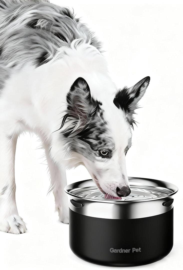 Gardner Pet Dog Bowls 1 Gallon (3.85L) Stainless Steel No Spill Water Bowl, Slow Water Feeder Metal Dog Bowls, Spill Proof Water Dispenser for Large Dogs, Promotes Healthy Hydration(Black)