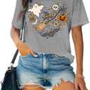 Halloween Doodles Shirt for Women Funny Ghost Fall Pumpkin Boo Tshirt Spooky Season Tees Party Short Sleeve Tops