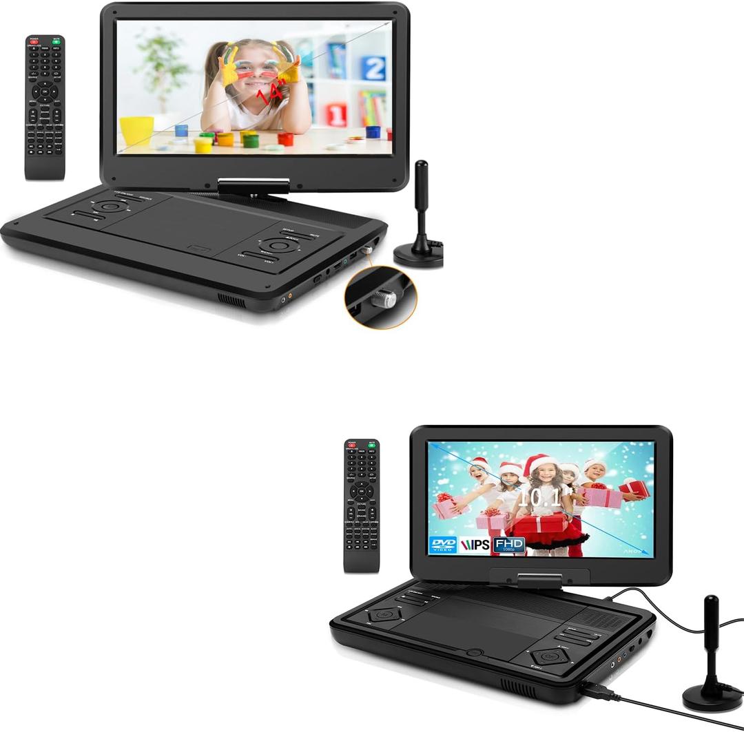 Portable TV/DVD Player Combo with HD Swivel LED Screen and Digital TV ATSC Tuner/HDMI/USB/AV/Audio, Region Free, Built-in Battery, Dual High Volume Stereo Speakers