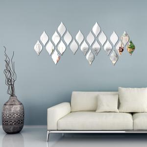 Weysat 30 Pcs Mirror Wall Stickers Decor Acrylic 3D Tear Drop Decorative Mirrors Stickers Removable Wall Art Decals for Home Living Room Bathroom Office Dormitory Decorations, 6 x 3.3 Inch(Silver)