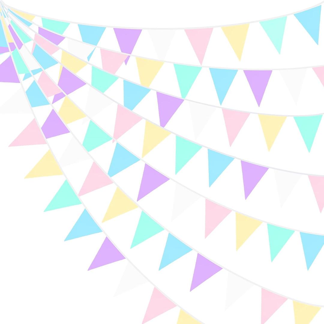 32Ft Macaron Pennant Banner Fabric Pastel Triangle Flag Rainbow Colored Bunting Garland for Rainbow Theme Kids Girls Birthday Baby Shower Ice Cream Wedding Party Outdoor Garden Hanging Decorations
