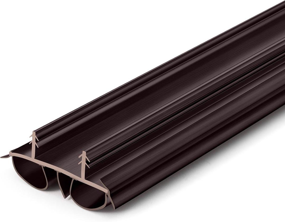 Pushglossy 1 Pc 36" Double Bubble Kerf Door Sweep 1-3/4" Wide Vinyl Weatherstrip Seal for Exterior Doors, Energy Efficient Draft Stopper, Easy Slide in Installation, Blocks Dust/insects/noise (Brown)