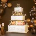 2PCS Clear Acrylic Cake Stand, Fillable Cake Box Riser Cake Tier, Square Cake Display Box with Lid, Decorative Centerpiece Box for Wedding Birthday Party (2pcs, 10" Dx4 H; 6" Dx4 H, 2M LED Lights)