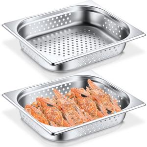 Lounsweer 2 Pack Half Size Hotel Pans Perforated Steam Table Pan Stainless Steel Half Steam Pan Commercial Catering Food Pan for Kitchen Restaurant Serving Supplies(12.8'' x 2.56'' x 10.43'')