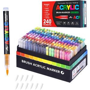 Guangna Acrylic Paint Markers, 240 Colors with Direct-Liquid Ink Control System, Professional-Grade Paint Pen for Rock Painting, Canvas, Glass, Plastic, Fabric & Creative Crafts