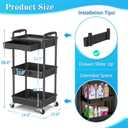 SUNALLY 3 Tier Rolling Cart with Drawer, Bathroom Storage Organizer with 2 Lockable Wheels, Multifunctional Rolling Storage Cart for Bathroom, Kitchen, Office, Craft, Makeup, Baby Essentials, Black