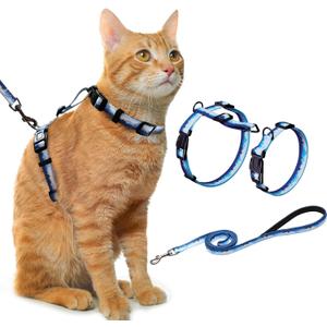 Hikiko Cat Harness and Leash Set Escape Proof Adjustable Walking Travel Soft Boy Kitten Harness for Small Medium Large Cats (Hill, M)
