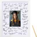 eletecpro 12x12 Signable Picture Frame with Real Glass Cover and Metal Pen, Signature Photo Frame with Mat Display 5x7 Photo for Wall, Ideal for Graduation Decoration and Wedding, White