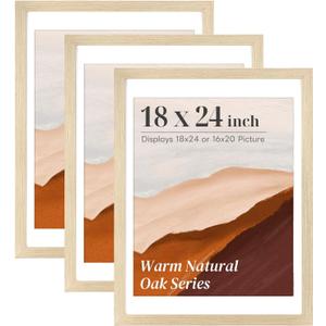 3 Pack 18x24 Frame 18 x 24 Poster Frame Natural Light Oak Solid Wood