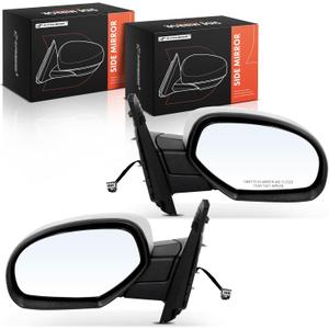 A-Premium Pair (2) Driver and Passenger Side Power Door Mirror - Compatible with Chevrolet Tahoe, Suburban 1500 2500 & GMC Yukon, Yukon XL 1500 2500 - Heated Manual Folding Black+Chrome