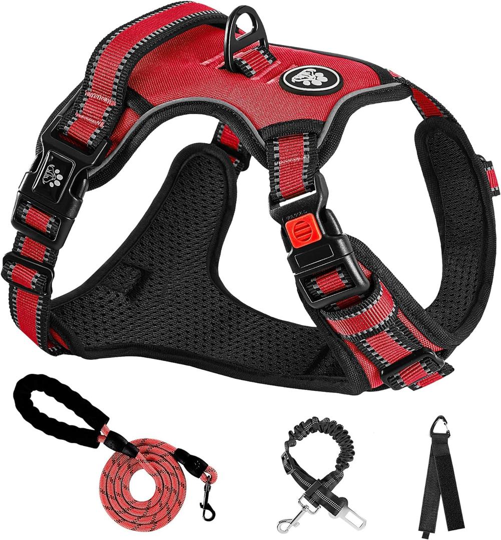 NESTROAD No Pull Dog Harness,Adjustable Oxford Dog Vest Harness with Leash,Reflective No-Choke Pet Harness with Easy Control Soft Handle for Small Dogs(Small,Red) (Sneck 11-15" chest 15-21")
