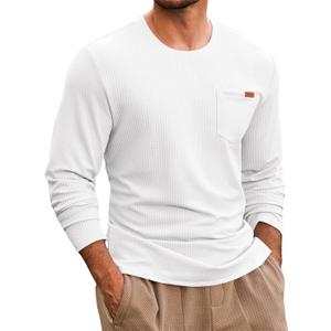 Yousify Mens Long Sleeve T Shirts Workout Athletic Crew Neck Pullover Shirt Casual Stretchy Loose Fit Shirts (White, XXL)
