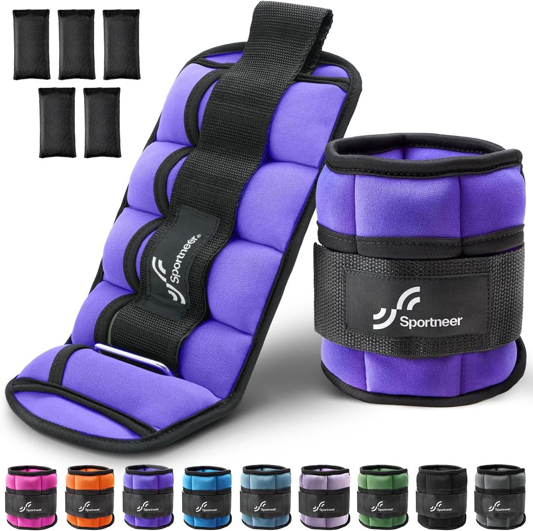 Sportneer Adjustable Ankle Weights for Women and Men 7 lbs/Pair Adjustable Leg Weights with Secure Straps, Strength Training Weighted for Yoga, Walking, Running, Aerobics, Gym, Physical Therapy (Purple)
