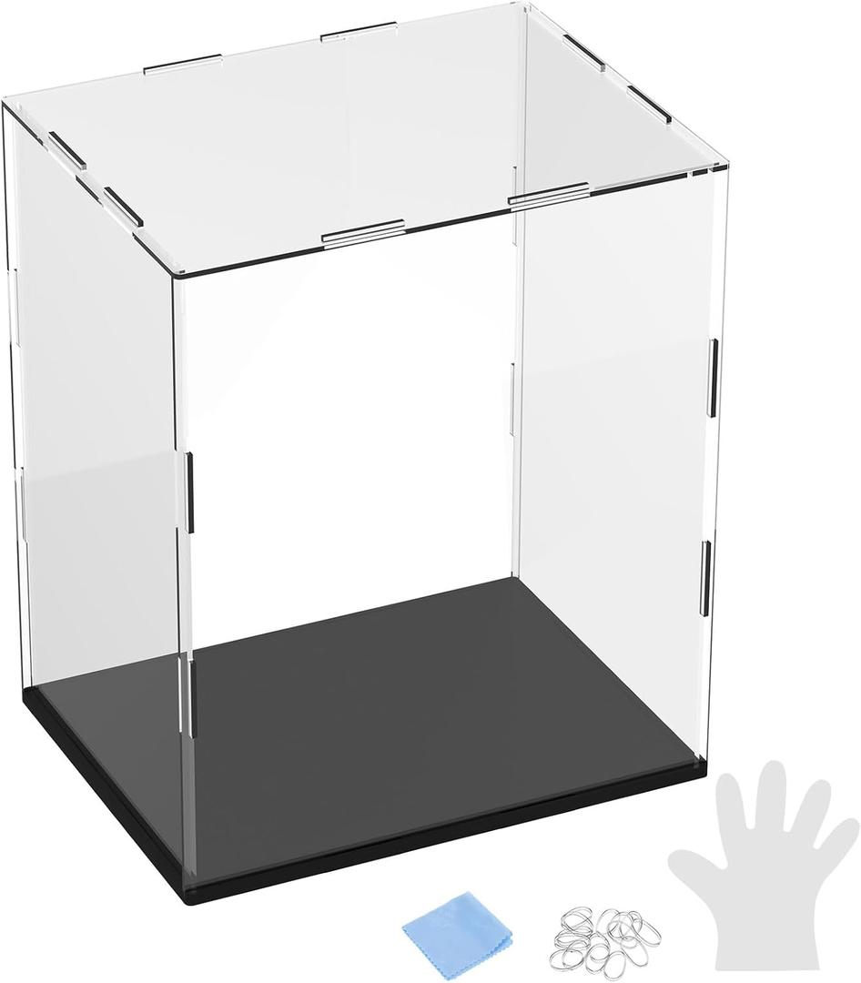 1-Pack Acrylic Display Case, 7.9x5.9x9.8 Inch/20x15x25cm Acrylic Clear Display Case Box with Black Wooden Base for Collectibles, Dustproof Showcase [Black, Clear]