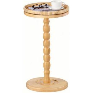 Rattan Round Side Table, Rubberwood Small Drink Table for Small Spaces, Solid Wood Pedestal Coffee Tables, End Tables for Living Room, Sofa Couch, Bedroom, Corners, and Outdoor (Natural) (11.4"W x 23.6"H)