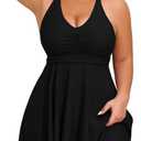 HUSKARY Plus Size Tankini Swimsuits for Women Tummy Control V Neck Hide Belly Bathing Suits Two Piece with Swim Shorts 16 W