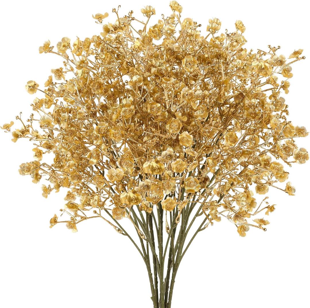 N&T NIETING 6Pcs Babys Breath Artificial Flowers,Real Touch Fake Gold Flowers Faux Flowers Bouquets for Vase Home Office Wedding Spring Winter Indoor Outdoor Centerpiece Table Decorations