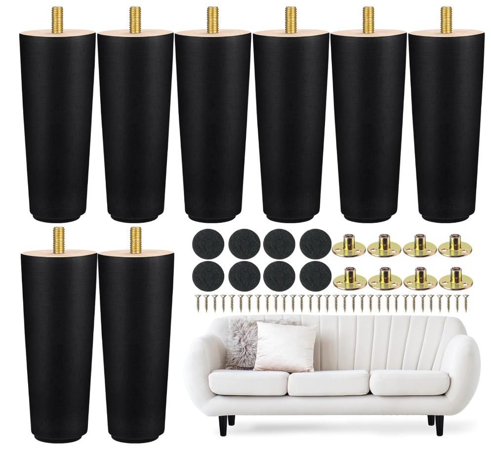 Maitys 8 Pcs 6 Inch Round Solid Wood Furniture Legs Furniture Wooden Replacement Chair Feet Dresser Sofa Couch Legs Table Cabinet Footstool DIY Projects for Home(Brown)