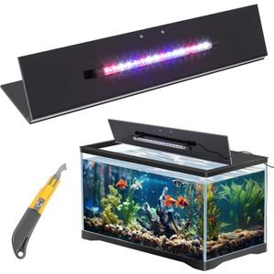 Sieral Aquarium Lids Polycarbonate Canopy with LED Light Without Center Brace Aquariums Cover Fish Tank Lid with a Hook Knife(Black,36x18in)