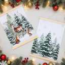 Tenceur 2 Pcs Winter Wall Art Decor Pine Tree Reindeer Holiday Wall Decor Christmas Poster Hanger with Wood Frames Wild Animals Canvas Artwork Decoration for Home Bedroom Living Room