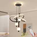 Modern Chandeliers for Dining Room, 19.69in LED Dimmable Kitchen Pendant Lamp, Black Ceiling Pendant Light Fixtures Over Table, Globe Ring Chandeliers for Living Room Bedroom Staircase