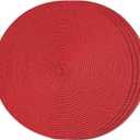 FunWheat Round Braided Placemats Set of 4 Table Mats for Dining Tables Woven Washable Non-Slip Place mats 15inch (Red, 4pcs)