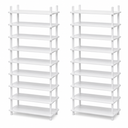 Vertical Tall Shoe Rack Organizer for Entryway -8 Tier Free Standing Slim Narrow Bamboo Wood Corner Stackable Shoe Boots Storage Stand Small Spaces for Closet Garage Cloakroom Living Room (White), Set Of 2