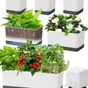 Self Watering Planters Pots for Indoor Plants, 7 Pack 4+8+17 Inch Plastic Window Boxes Planters Herb Planter, Rectangle Rectangular Planter Windowsill Planters with Drainage and Saucer