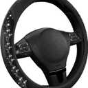 PIC AUTO Steering Wheel Cover, Black Sparkly Crystal Bling Glitter with Leather, Universal Fit 14.5"-15.5" Car Steering Wheels for Girls & Women, Anti-Slip Wheels Cover for Cars, Trucks, Van, SUVs