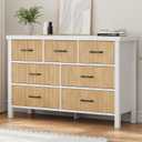 White Dresser 7 Drawer Dresser for Bedroom, Modern Fluted Dresser with Solid Wood Legs, Long Double Wooden Dresser Large Chest of Drawers for Living Room, Entryway, Hallway (Wood Fluted) (15.4"D x 51.2"W x 32.5"H (7 Drawers))