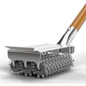 HOUSE AGAIN Grill Brush Bristle Free, 304 Stainless Steel Food-Grade Brush Head with Scraper, Safe BBQ for Grill Grate Strong Barbecue Cleaner Non Wire, Outdoor Grill Cleaning Brush/Wooden Handle