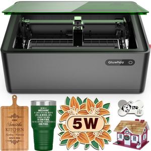 Gluwphy Laser Engraver Machine 5000mW(5W) Enclosed Diode Laser Cutter for Beginner, Class 1 Safety Laser Engraving Machine for Wood, Metal,Black