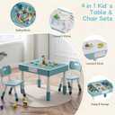 4 in 1 Kids Table and 2 Chairs Set, Toddler Table and Chair Set for Kids Ages 3-10, Activity Tables for Building Blocks/Drawing/Reading/DiningGift for Boy & Girl (Grayish Blue)