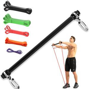 Resistance Band Bar, Portable Pilates Bar with Resistance Bands Home Gym Workouts Stick Squat Yoga Pilates Flexbands Kit for Full Body Shaping (25.5 Inch Bar + 5PCS Resistance Bands)