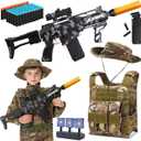 Kids Soft Bullet Gun Set with Tactical Vest, Camouflage Hat, 150 Foam Darts & Target - Outdoor Soldier Role Play Toy for Boys Age 8+