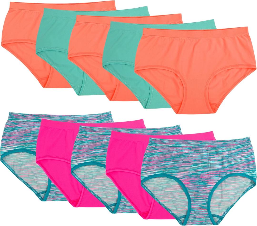 Fruit of the Loom Girls Seamless Underwear Multipack (10-12, Brief - 10 Pack - Assorted)