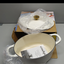 Crock Pot Artisan 7-Quart Oval Dutch Oven With Lid, Enameled Cast Iron, Linen White With Gold Knob, Heavy-Duty Cookware for Baking, Braising, Roasting & Slow Cooking