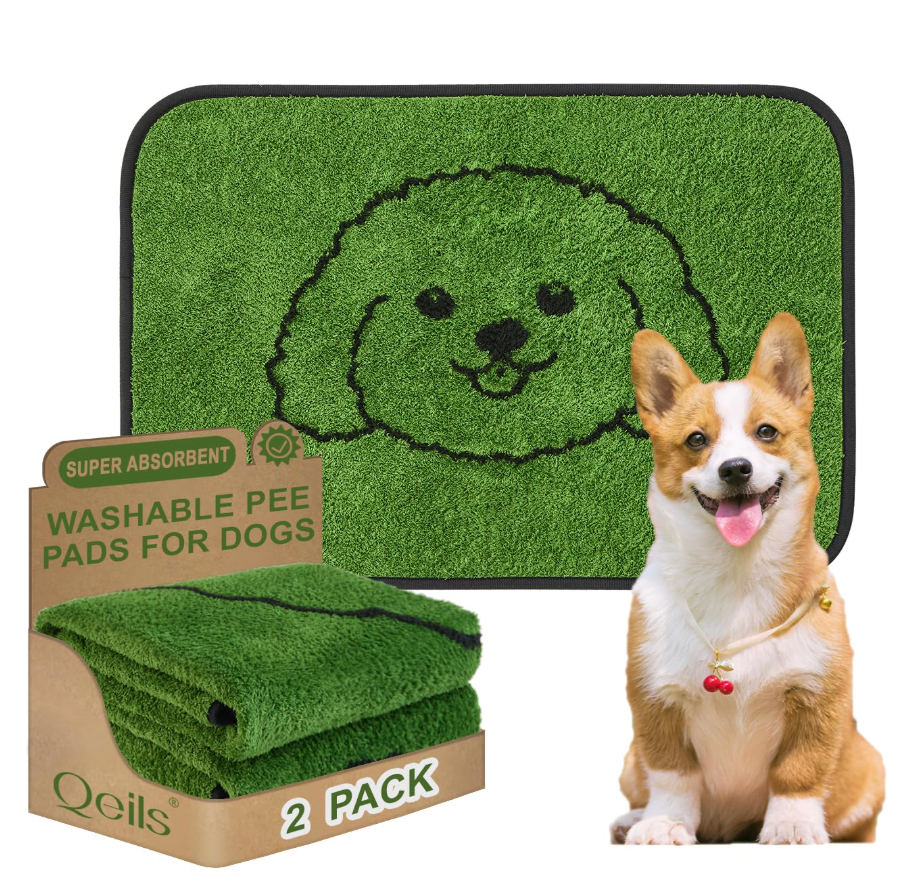 Qeils Reusable Puppy Pads, Washable Pee Pads for Dogs 2 Pack Durable Absorbent Leakproof Dog Training Pads for Home or Travel, NonSlip Wee Wee Pads Potty Pads 18"x24"