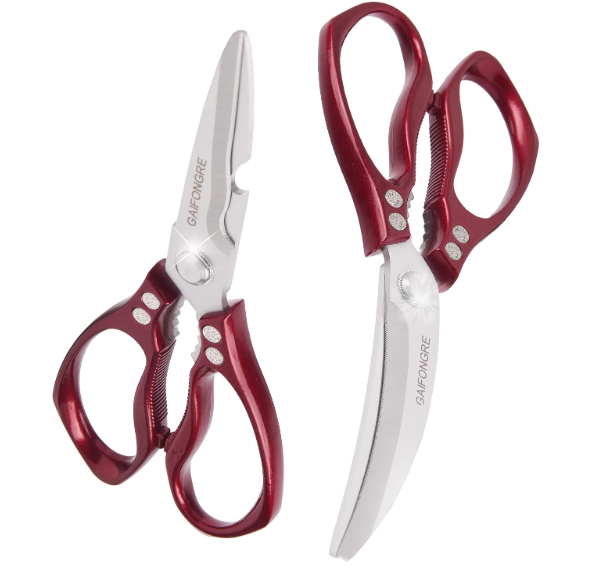 2 x Heavy duty kitchen scissors 2-pack,High Stainless Steel sharp blade,Dishwasher safe meat scissors Cooking shear for Chicken Fish Meat Color RED