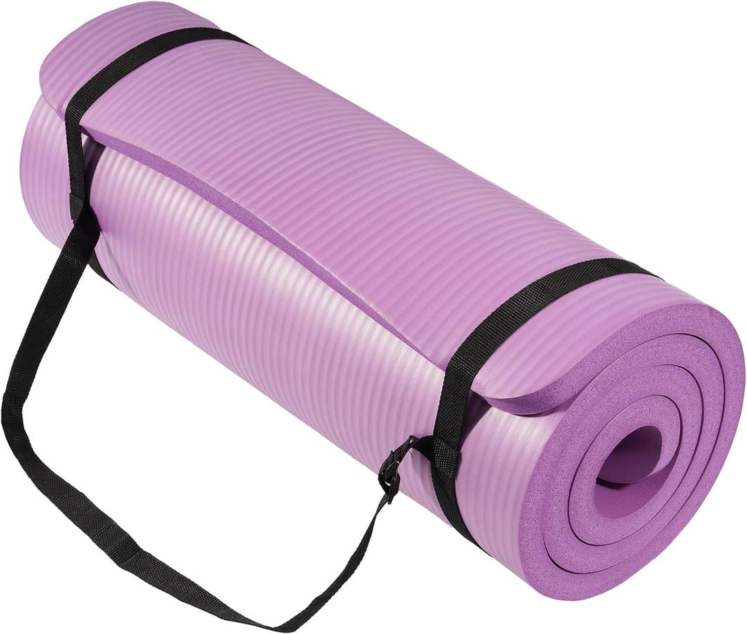 BalanceFrom 71x24 Inches Extra Thick Yoga Mat 1-Inch High-Density Foam  Roll-Up Exercise Pad with Double-Sided Non-Slip Surface and Carrying Strap for Pilates and Home Workouts, Multiple Colors (Taro Purple)