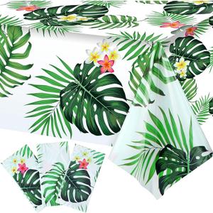 Tatuo 3 Pieces Hawaiian Luau Party Tablecloth Palm Leaves Table Cloth 54 x 108 Inches Plastic Disposable Table Decorations for Summer Pool Beach Cocktail Aloha Safari Jungle Party Supplies