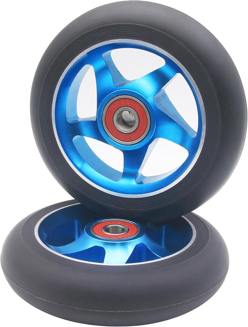 2Pcs 100 mm Pro Stunt Scooter Wheels with ABEC 9 Bearings for MGP/Razor/Lucky/Envy/Vokul Pro Scooters Replacement Wheels (Black-Blue)