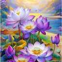 Acudotr Lotus Diamond Painting Kits for Adults, 5D DIY Diamond Art Kits for Beginners, Full Drill Diamond Painting Kits for Home Wall Decor, 12x16 Inch