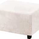 PrinceDeco Real Velvet Plush Ottoman Cover Soft Rectangle Folding Storage Covers Furniture Protector Removable Footstool Protect Footrest Covers Elastic Bottom(Large, Ivory)