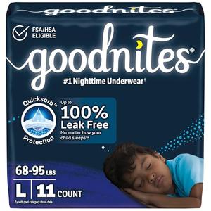 Goodnites Boys' Nighttime Bedwetting Underwear, Size Large (68-95 lbs), 16 Ct, Packaging May Vary Goodnites Boys' Nighttime Bedwetting Underwear, Size Large (68-95 lbs), 16 Ct, Packaging May Vary