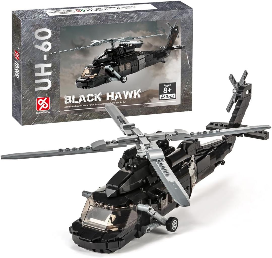 DAHONPA UH-60 Helicopter Black Hawk Medium Utility Military Army Airplane Building Bricks Set, 660+ Pieces Air-Force Build Blocks Toy, Gift for Kid and Adult