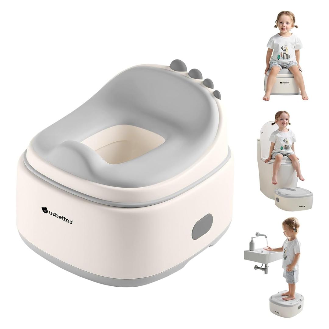 3 in 1 Potty Training Toilet, Dinosaur Toddler Potty Training Seat for Boys Girls with Comfortable Cushion, Easy-to-Clean and Anti-Slip Potty Training Step Stool for Toilet (Grey)